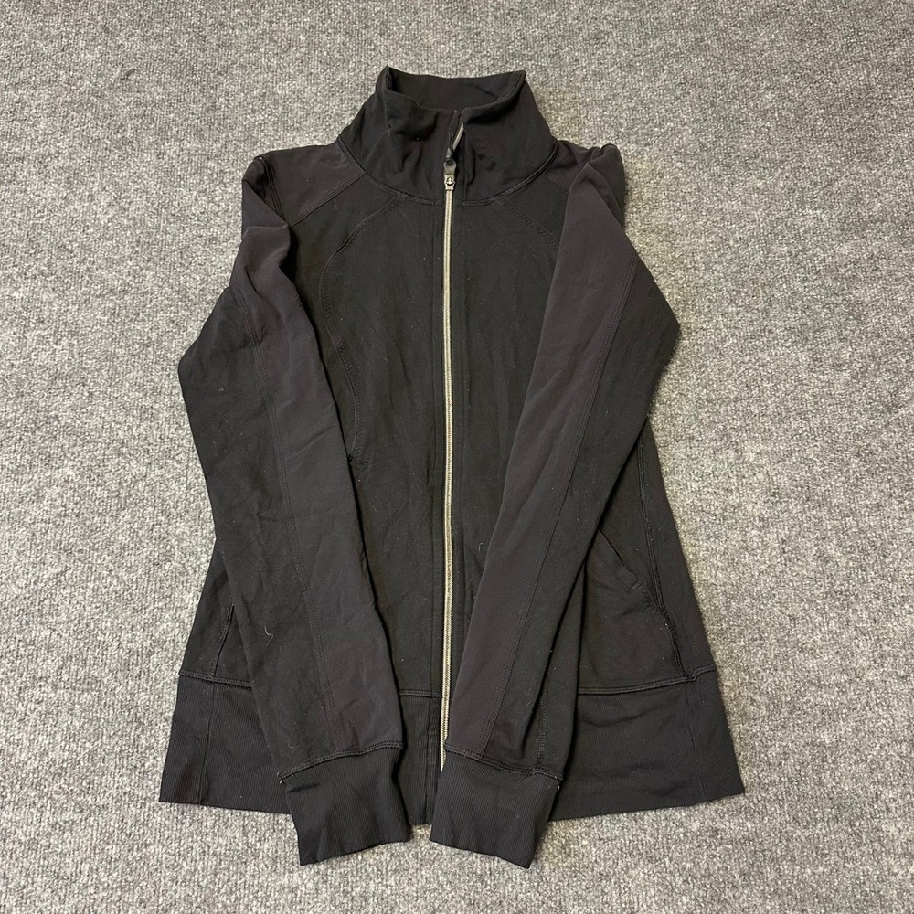 Lululemon Jacket Womens Size 6 Black Full Zip Mock Neck Thumbholes Athletic Yoga